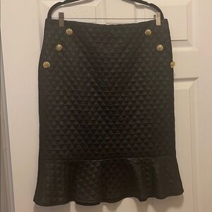 Black Quilted Pencil Skirt with Gold Buttons